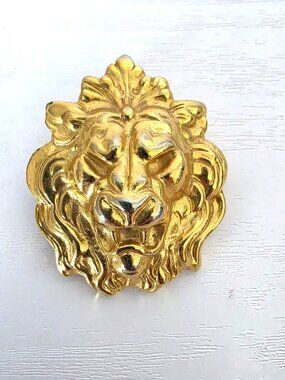 Vintage Anne Klein Lion Head Gold Tone Brooch Pin Unsigned 1.75"